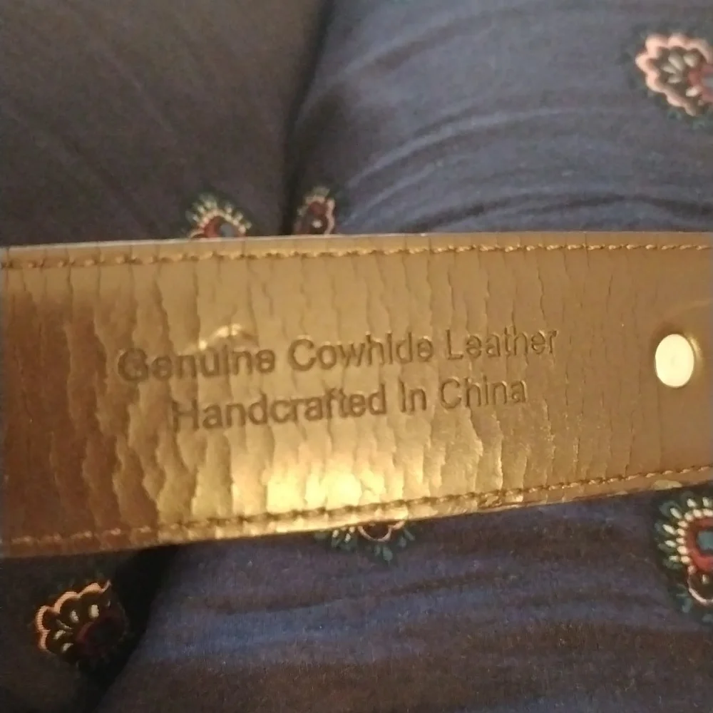 - -Brown croc leather belt with genuine silver decorative plaques and buckl…